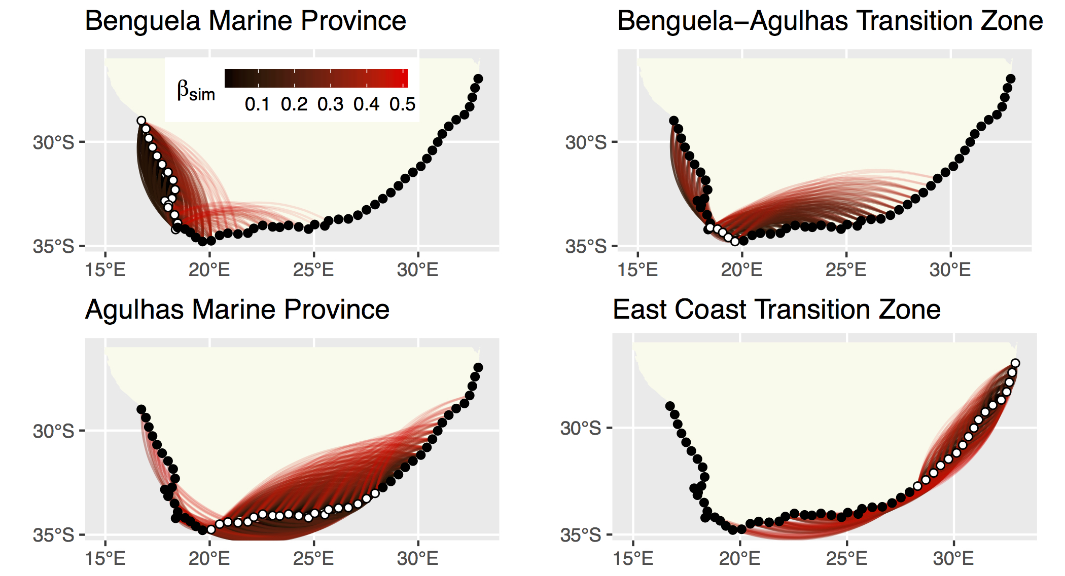 The strength of the relationship between each site based on their biodiversity.